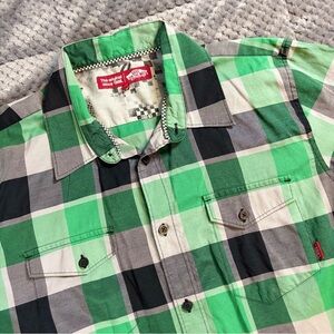 Vans Green and Black Checkered Men's Shirt